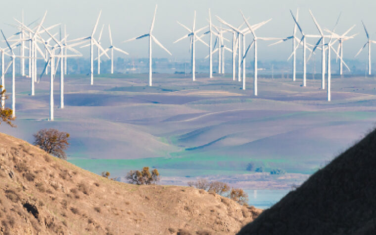 Wide shot of a wind farm